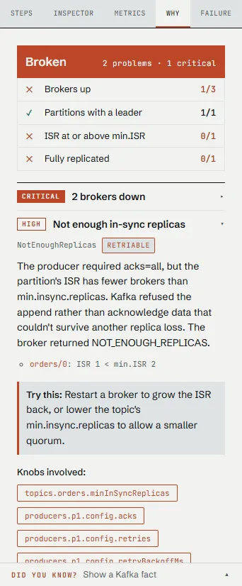 The Why tab explaining NotEnoughReplicas